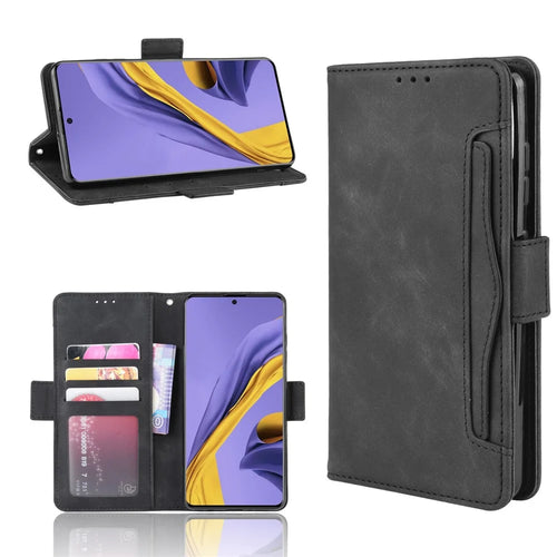 Leather Wallet Stand Case for Samsung Galaxy A51 with Multiple Card Slots Design Cell Phone Accessory - Black - 1