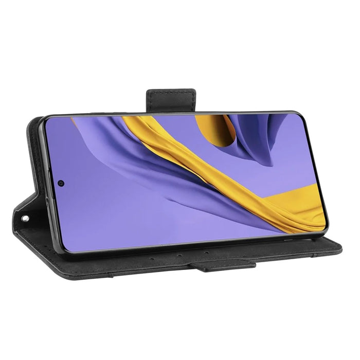Leather Wallet Stand Case for Samsung Galaxy A51 with Multiple Card Slots Design Cell Phone Accessory - Black - 7