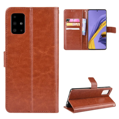 Crazy Horse Skin Wallet Leather Stand Case for Samsung Galaxy A51 - Brown - 1