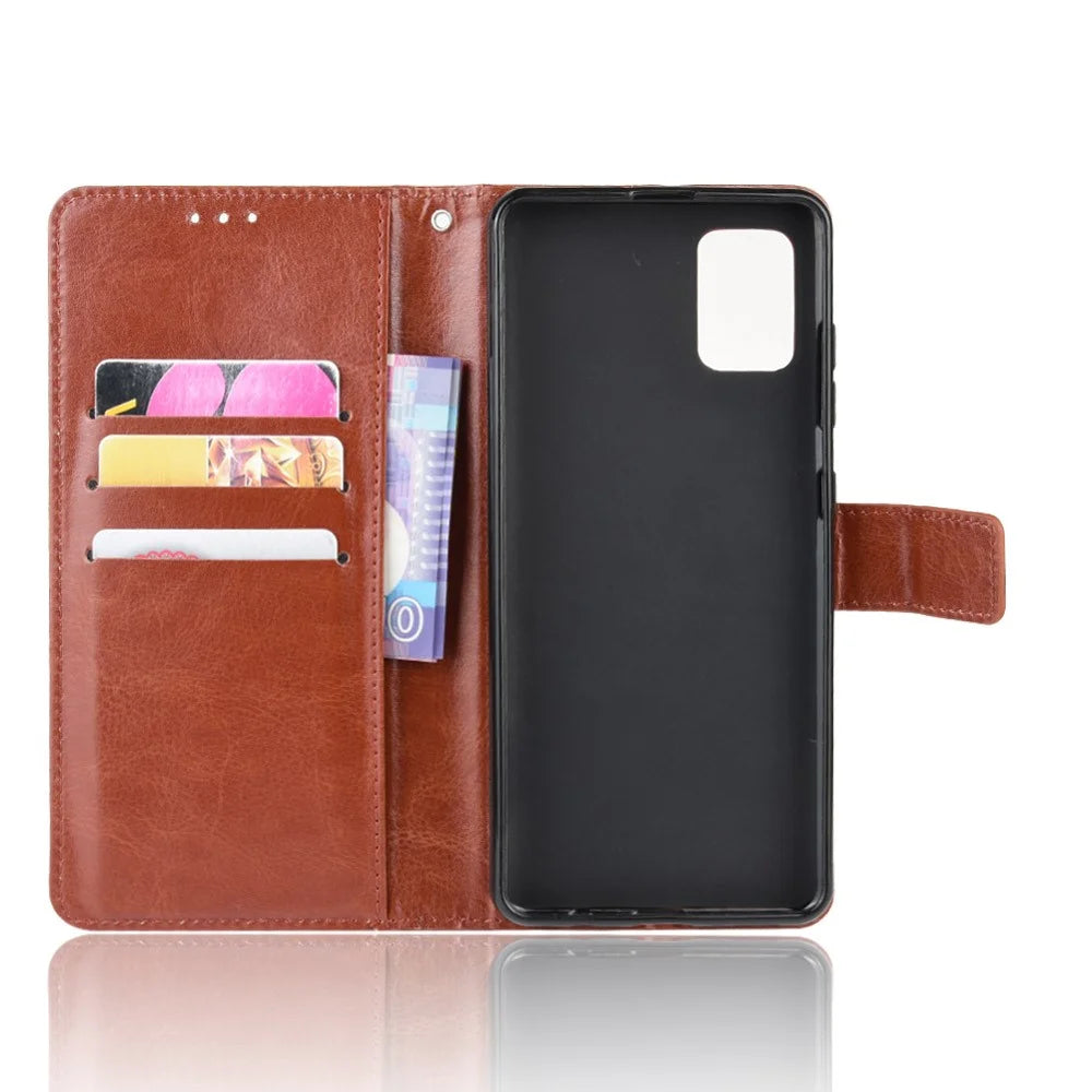 Crazy Horse Skin Wallet Leather Stand Case for Samsung Galaxy A51 - Brown - 3