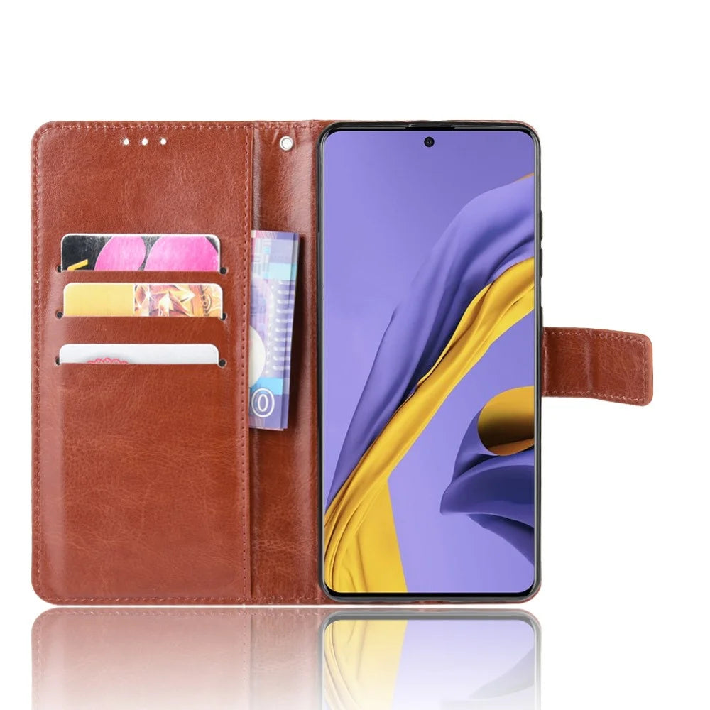 Crazy Horse Skin Wallet Leather Stand Case for Samsung Galaxy A51 - Brown - 4