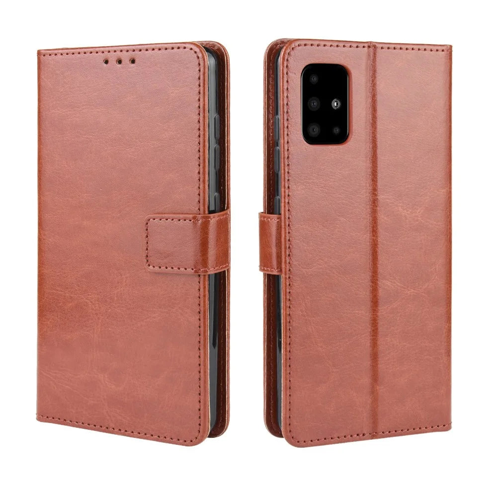 Crazy Horse Skin Wallet Leather Stand Case for Samsung Galaxy A51 - Brown - 7