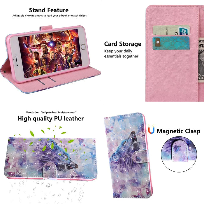 Light Spot Decor Patterned Leather Wallet Shell for Samsung Galaxy A71 - Howling Wolf - 7