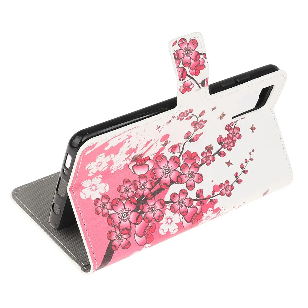 For Samsung Galaxy A51 Pattern Printing Wallet Leather Cover with Adjustable Stand - Plum Blossom - 4