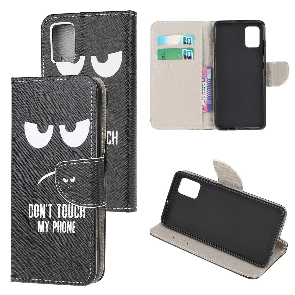 For Samsung Galaxy A71 Pattern Printing Wallet Stand Leather Mobile Shell Cover - Don't Touch My Phone - 1