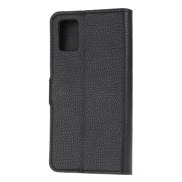 Litchi Grain Wallet Stand Leather Shell for Samsung Galaxy A71 - Black - 3