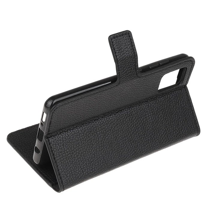 Litchi Grain Wallet Stand Leather Shell for Samsung Galaxy A71 - Black - 4
