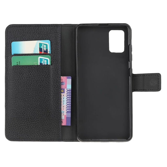 Litchi Grain Wallet Stand Leather Shell for Samsung Galaxy A71 - Black - 5