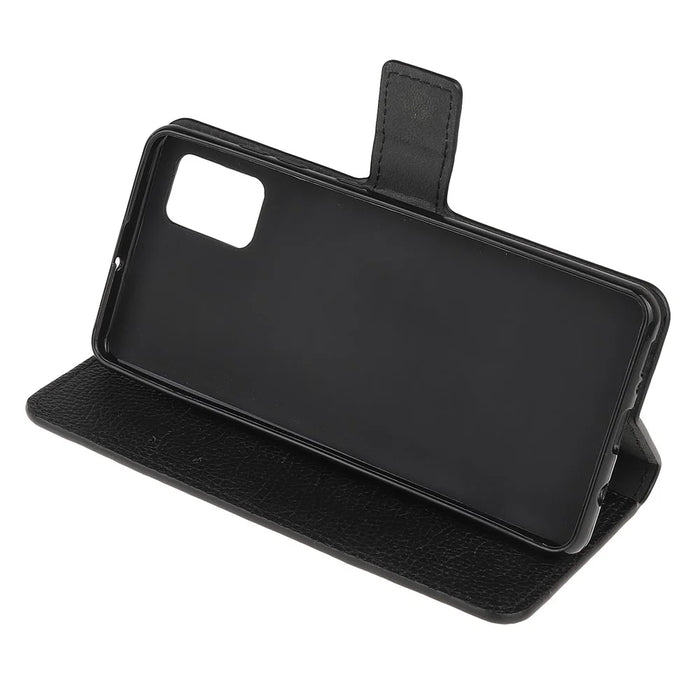 Litchi Grain Wallet Stand Leather Shell for Samsung Galaxy A71 - Black - 6