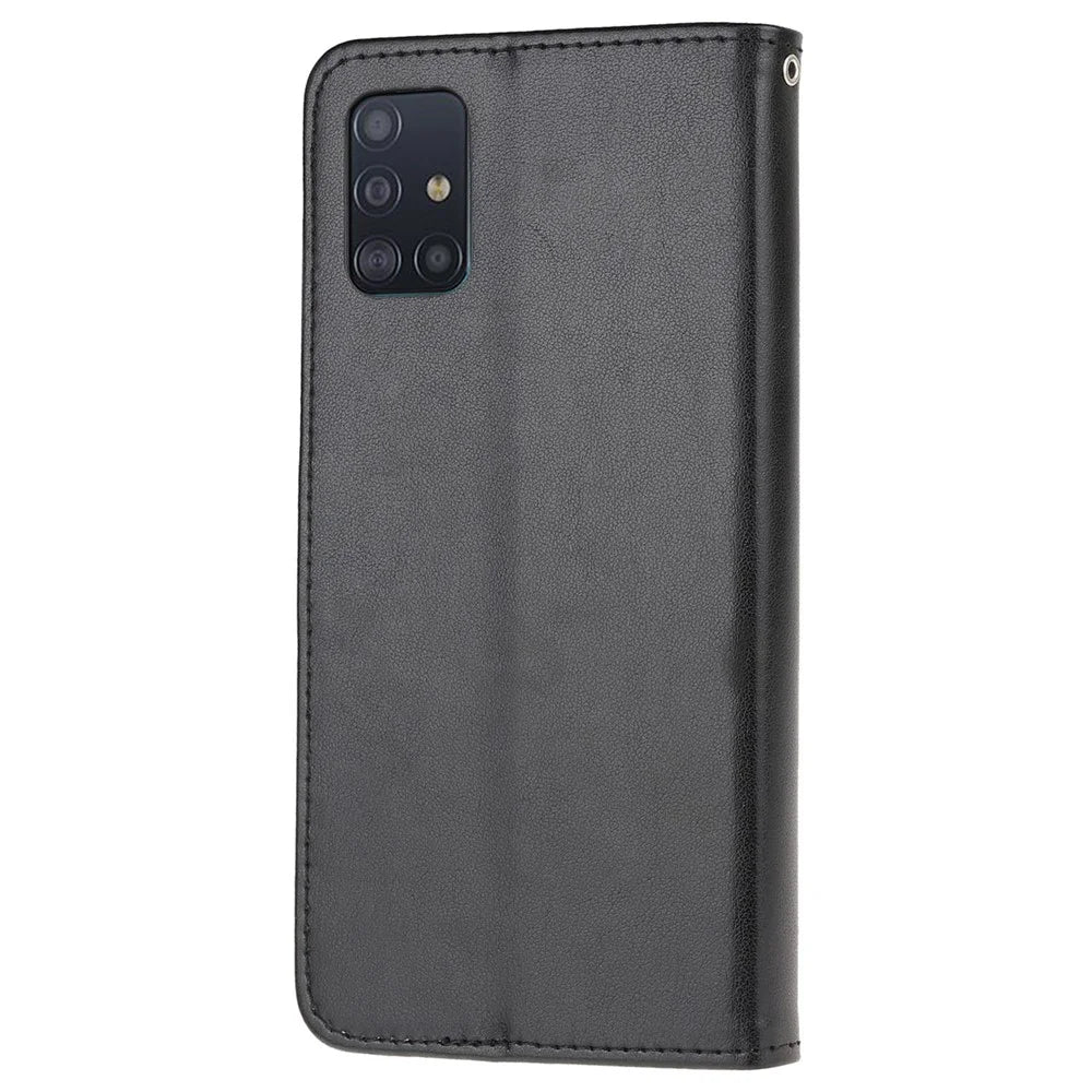 Imprint Butterfly Flower Skin PU Leather Flip Cell Case for Samsung Galaxy A51 - Black - 3