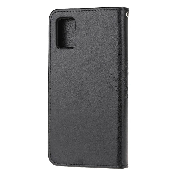 Imprint Tree Owl Leather Wallet Stand Phone Shell for Samsung Galaxy A71 - Black - 3