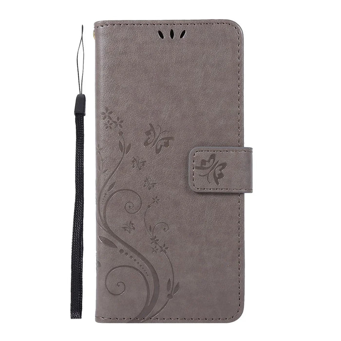 Imprint Butterflies Wallet Stand Flip Leather Phone Shell for Samsung Galaxy A51 - Grey - 2