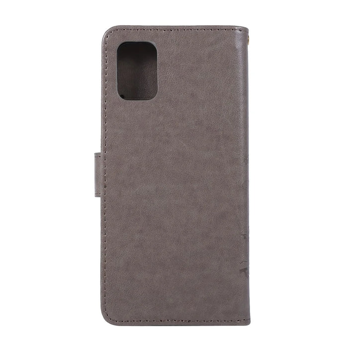Imprint Butterflies Wallet Stand Flip Leather Phone Shell for Samsung Galaxy A51 - Grey - 3