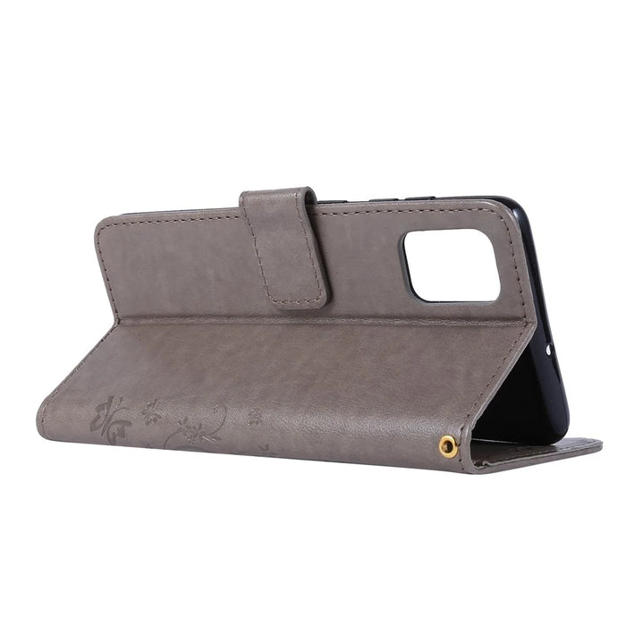 Imprint Butterflies Wallet Stand Flip Leather Phone Shell for Samsung Galaxy A51 - Grey - 5
