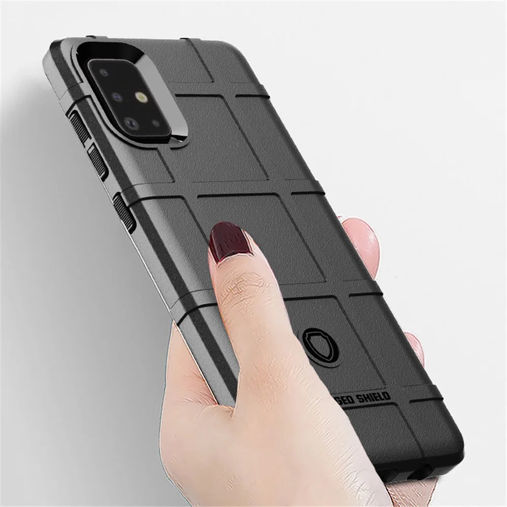 Shock-proof Rugged Square Grid Texture TPU Shell for Samsung Galaxy A71 - Black - 3