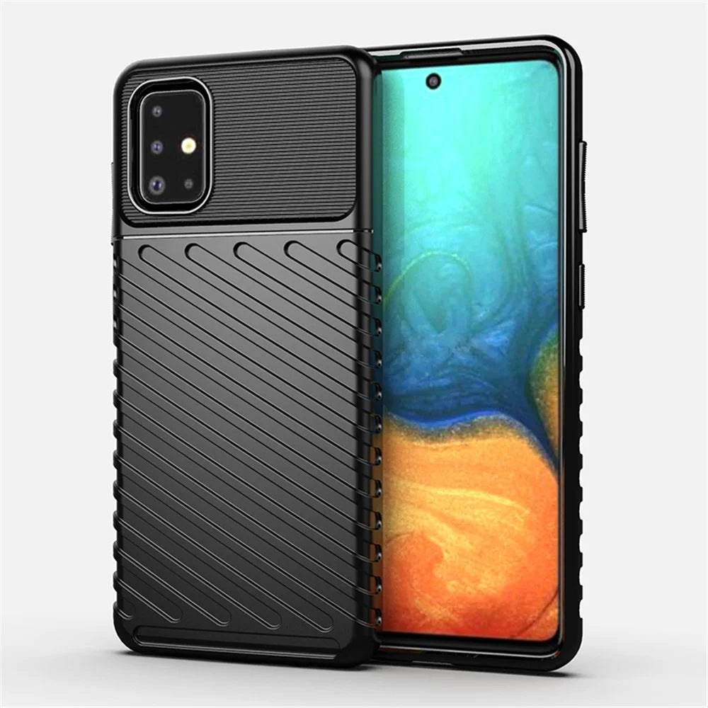 Thunder Series Twill Texture TPU Protector Cover for Samsung Galaxy A71 - Black - 1