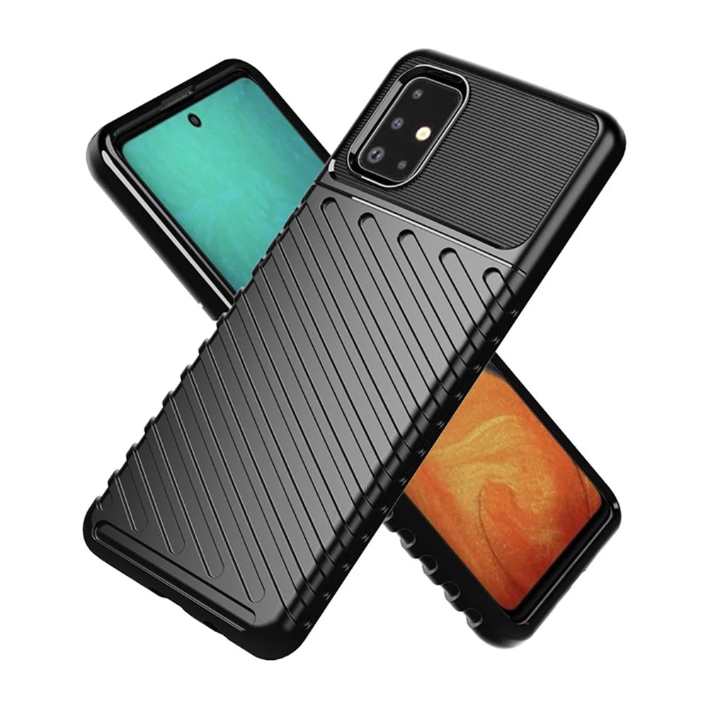 Thunder Series Twill Texture TPU Protector Cover for Samsung Galaxy A71 - Black - 2