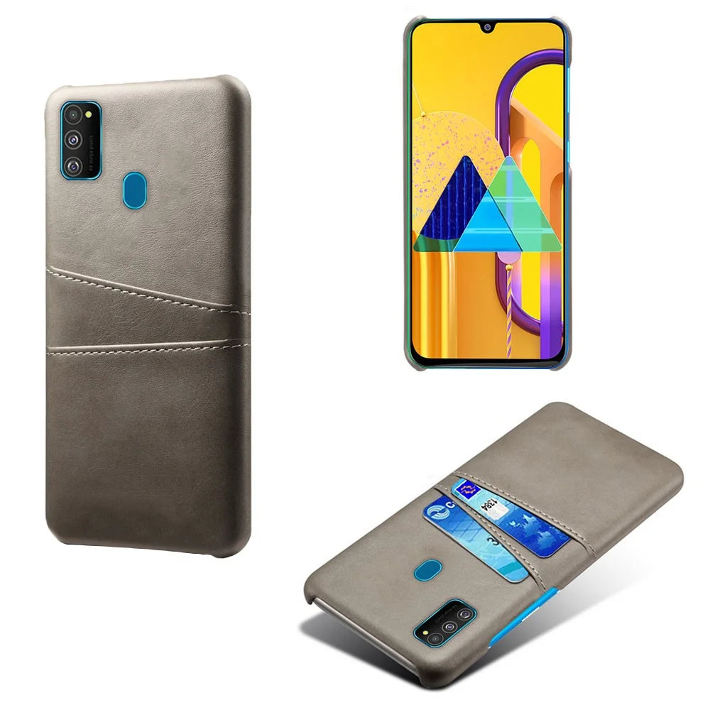 PU Leather Coated Plastic Case with Dual Card Slots for Samsung Galaxy M30s / M21 - Grey - 1