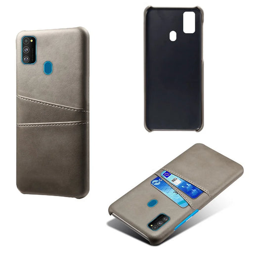 PU Leather Coated Plastic Case with Dual Card Slots for Samsung Galaxy M30s / M21 - Grey - 2