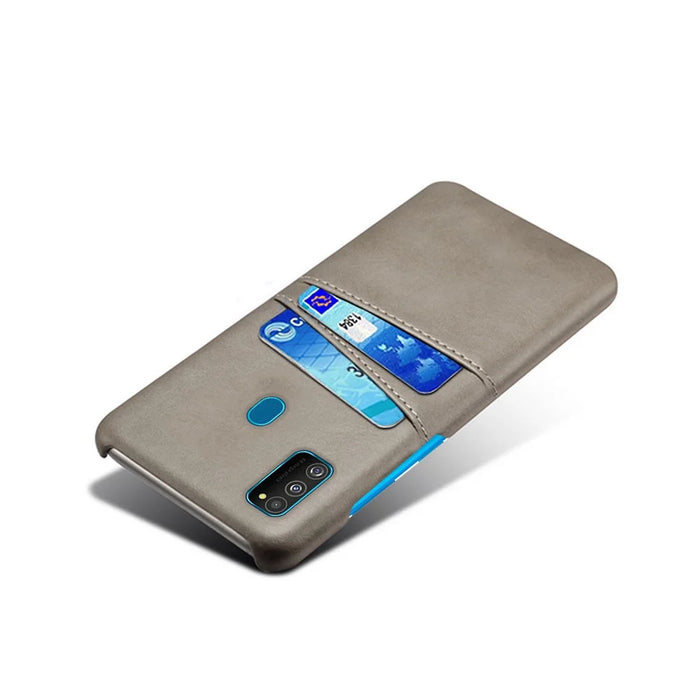 PU Leather Coated Plastic Case with Dual Card Slots for Samsung Galaxy M30s / M21 - Grey - 4