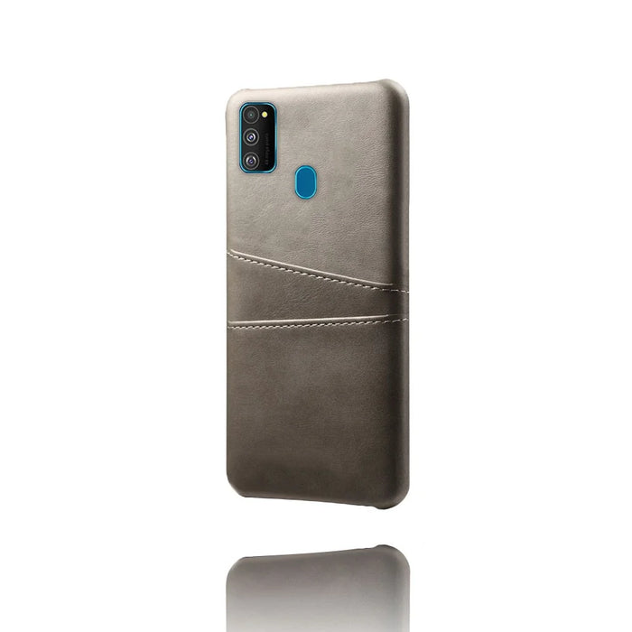 PU Leather Coated Plastic Case with Dual Card Slots for Samsung Galaxy M30s / M21 - Grey - 5