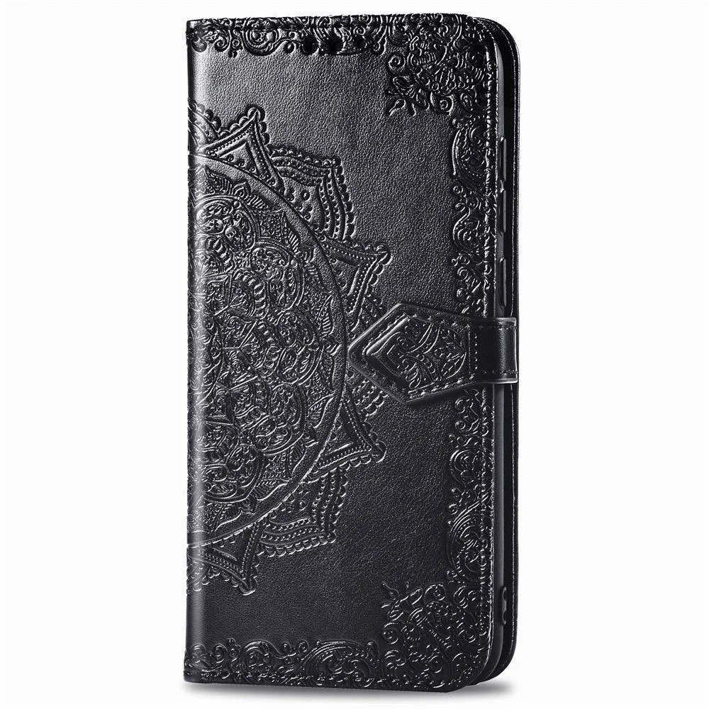 Embossed Mandala Flower Leather Wallet Covering Case for Samsung Galaxy A51 - Black - 6