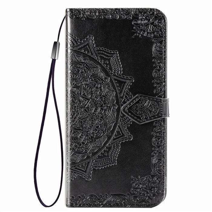 Embossed Mandala Flower Wallet Stand Leather Case for Samsung Galaxy A50s/A50/A30s - Black - 2