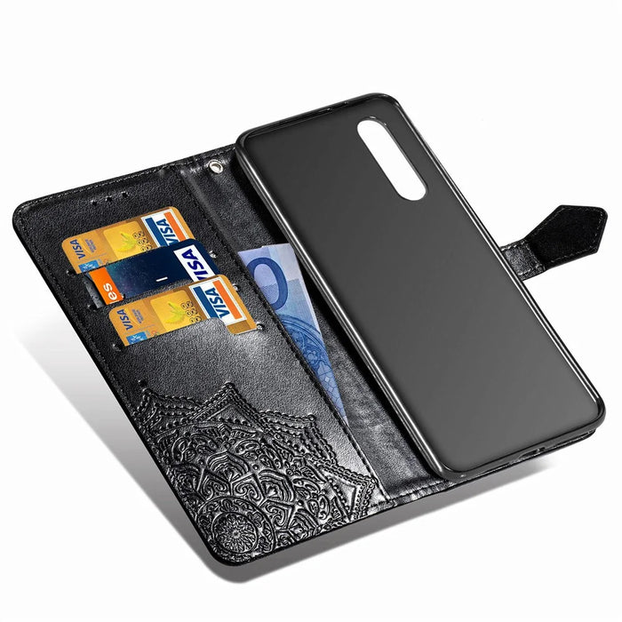 Embossed Mandala Flower Wallet Stand Leather Case for Samsung Galaxy A50s/A50/A30s - Black - 3