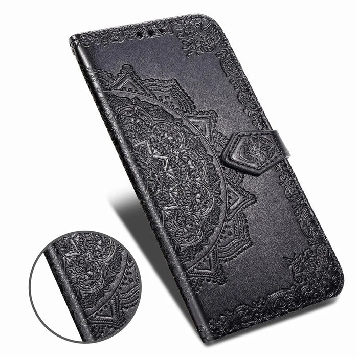 Embossed Mandala Flower Wallet Stand Leather Case for Samsung Galaxy A50s/A50/A30s - Black - 4
