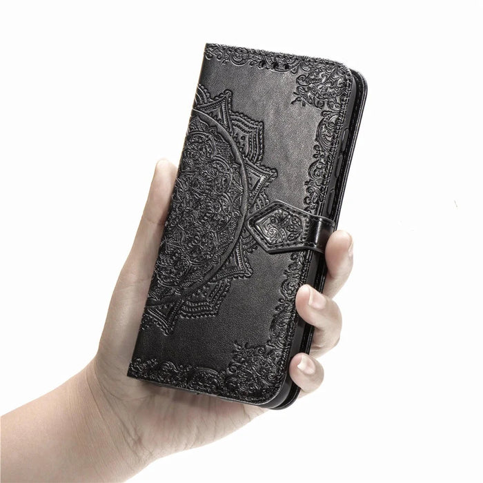 Embossed Mandala Flower Wallet Stand Leather Case for Samsung Galaxy A50s/A50/A30s - Black - 5