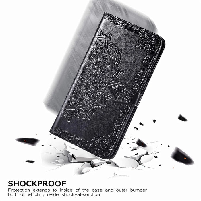 Embossed Mandala Flower Wallet Stand Leather Case for Samsung Galaxy A50s/A50/A30s - Black - 6