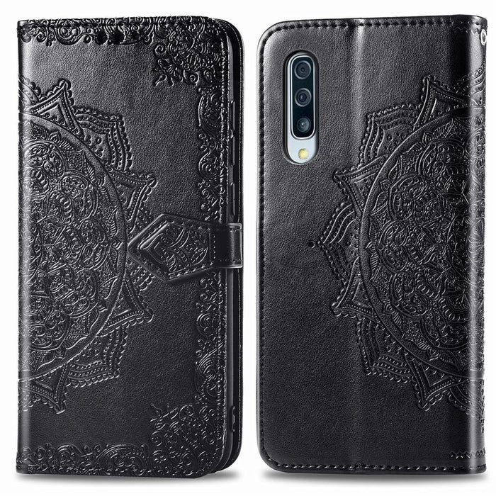 Embossed Mandala Flower Wallet Stand Leather Case for Samsung Galaxy A50s/A50/A30s - Black - 7
