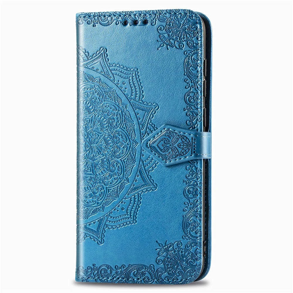 Embossed Mandala Flower Wallet Stand Leather Phone Case for Samsung Galaxy A20s - Blue - 5