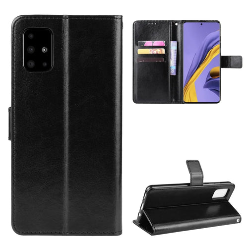 Crazy Horse Wallet Leather Stand Phone Casing for Samsung Galaxy A71 A715 - Black - 1