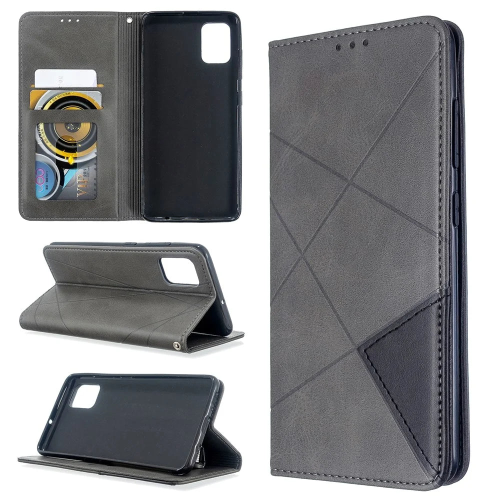 Geometric Pattern Leather Stand Case with Card Slots for Samsung Galaxy A51 - Grey - 1