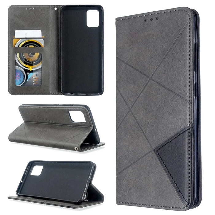 Geometric Pattern Leather Stand Case with Card Slots for Samsung Galaxy A51 - Grey - 1