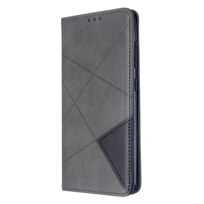 Geometric Pattern Leather Stand Case with Card Slots for Samsung Galaxy A51 - Grey - 2