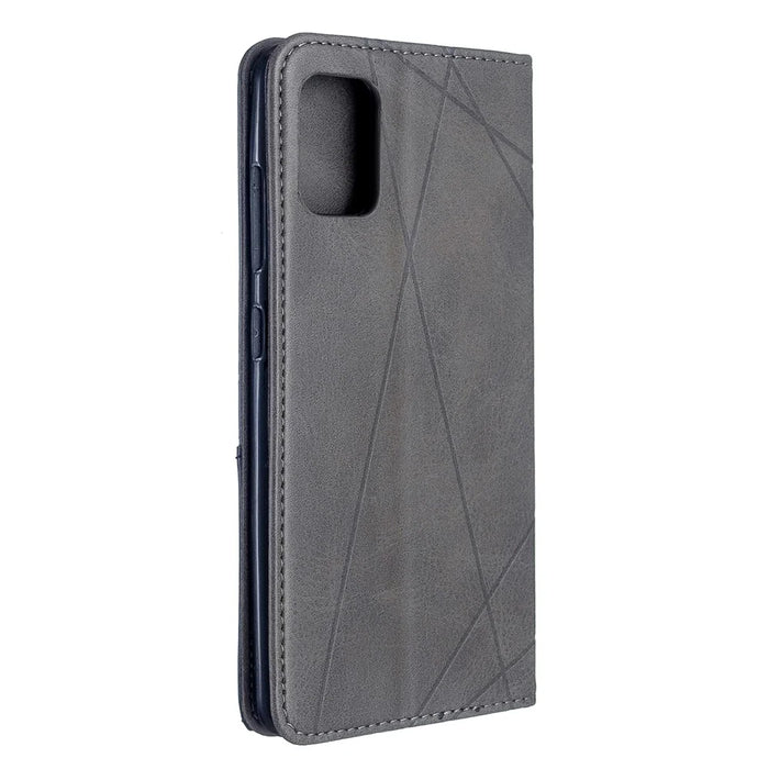 Geometric Pattern Leather Stand Case with Card Slots for Samsung Galaxy A51 - Grey - 3