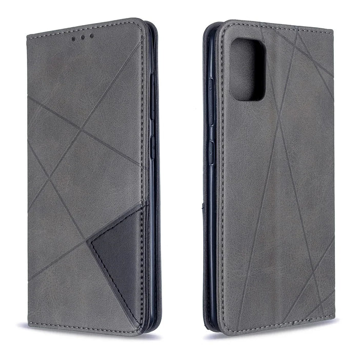 Geometric Pattern Leather Stand Case with Card Slots for Samsung Galaxy A51 - Grey - 4