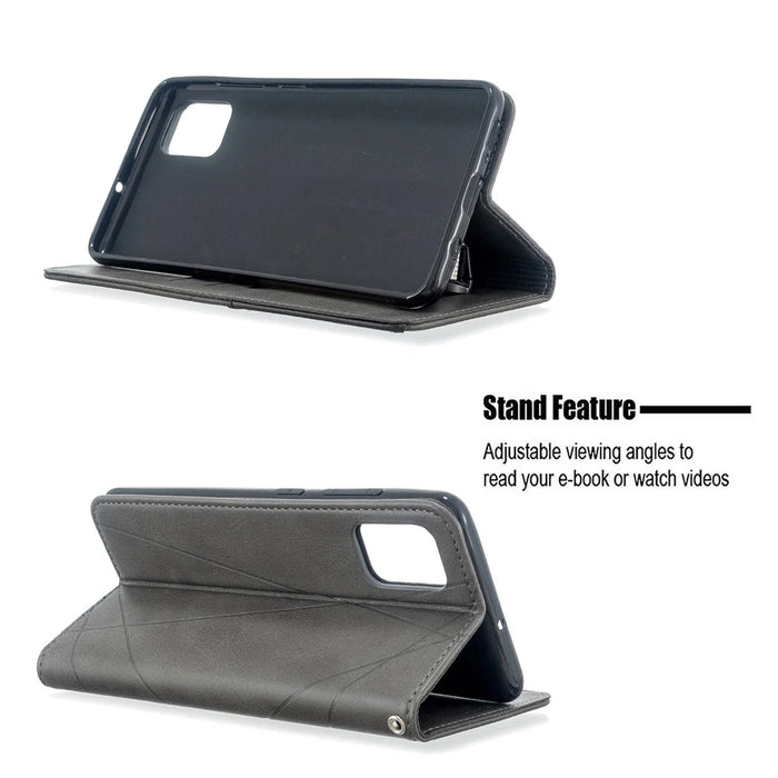 Geometric Pattern Leather Stand Case with Card Slots for Samsung Galaxy A51 - Grey - 5