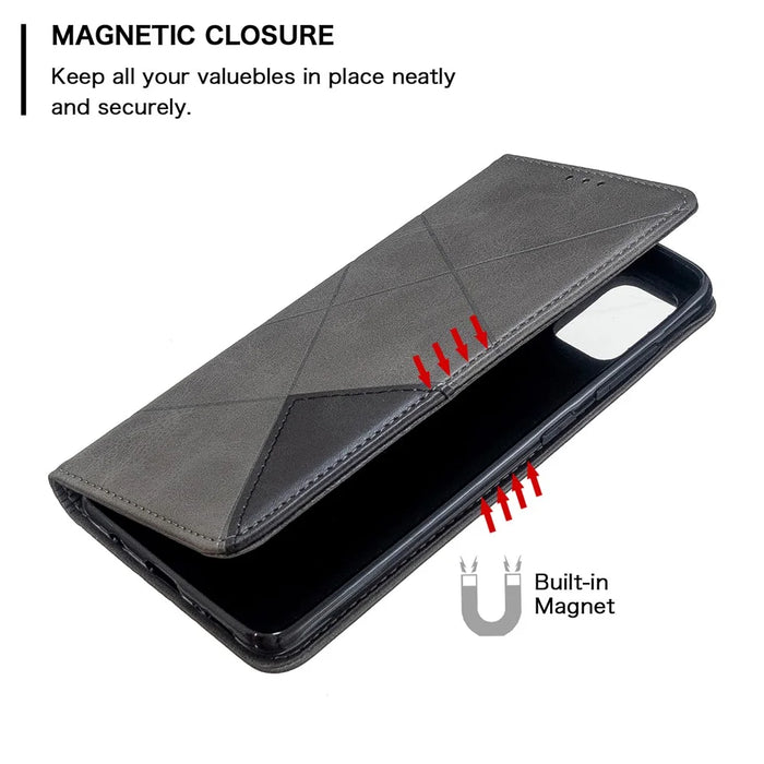 Geometric Pattern Leather Stand Case with Card Slots for Samsung Galaxy A51 - Grey - 6