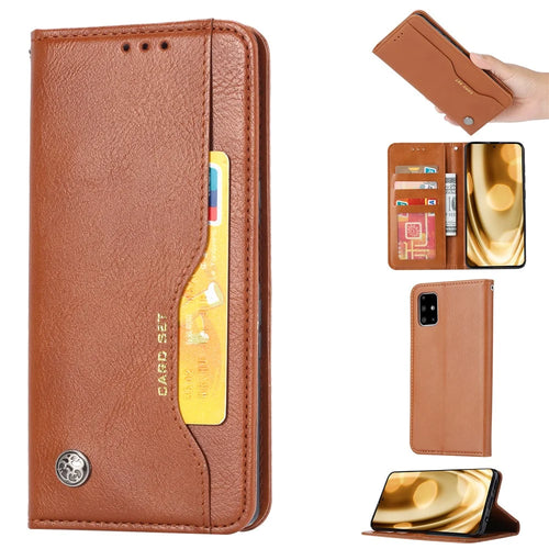 Auto-absorbed with Wallet Leather Cover for Samsung Galaxy A71 - Brown - 1
