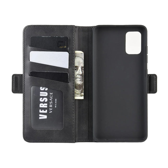 Magnet Adsorption Leather Wallet Stand Phone Shell Covering for Samsung Galaxy A51 - Black - 3