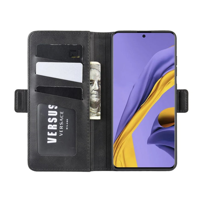 Magnet Adsorption Leather Wallet Stand Phone Shell Covering for Samsung Galaxy A51 - Black - 4