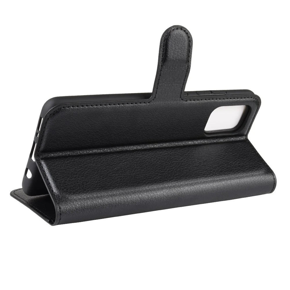 Litchi Skin Leather Wallet Case for Samsung Galaxy A71 Adjustable Stand Design Phone Case - Black - 5
