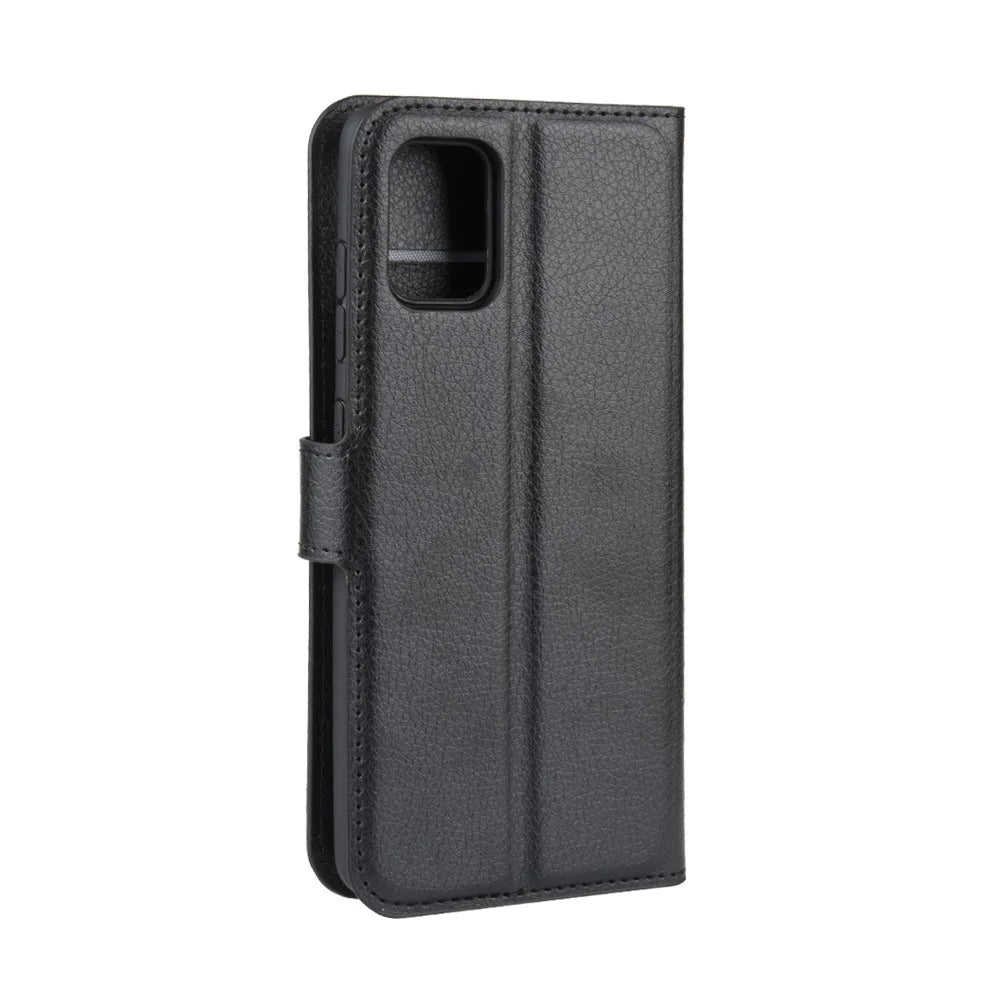 Litchi Skin Leather Wallet Case for Samsung Galaxy A71 Adjustable Stand Design Phone Case - Black - 6
