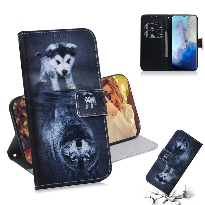 Pattern Printing PU Leather Wallet Phone Casing for Samsung Galaxy S20 4G/S20 5G - Dog and Tiger Reflection - 1