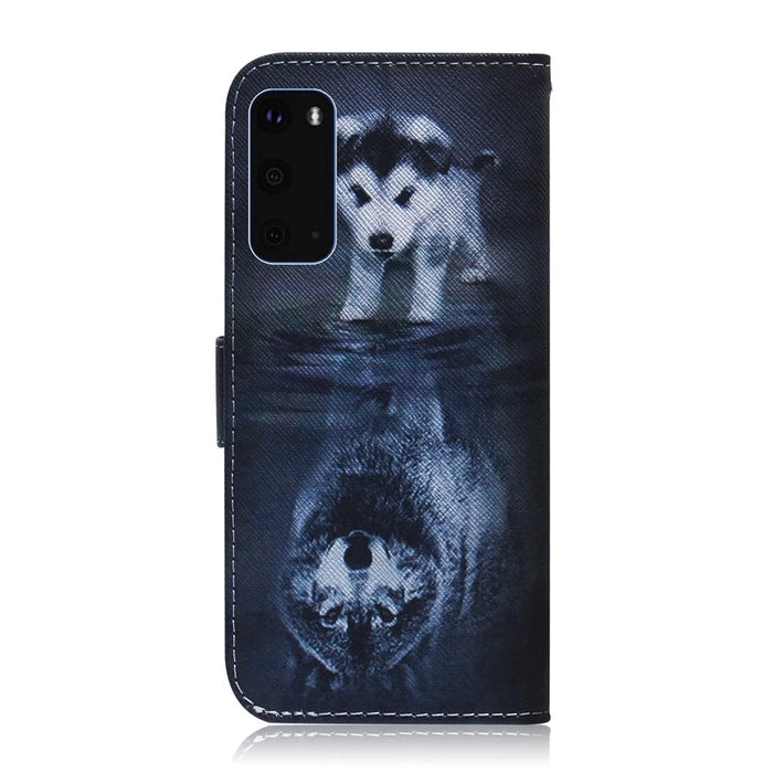Pattern Printing PU Leather Wallet Phone Casing for Samsung Galaxy S20 4G/S20 5G - Dog and Tiger Reflection - 3