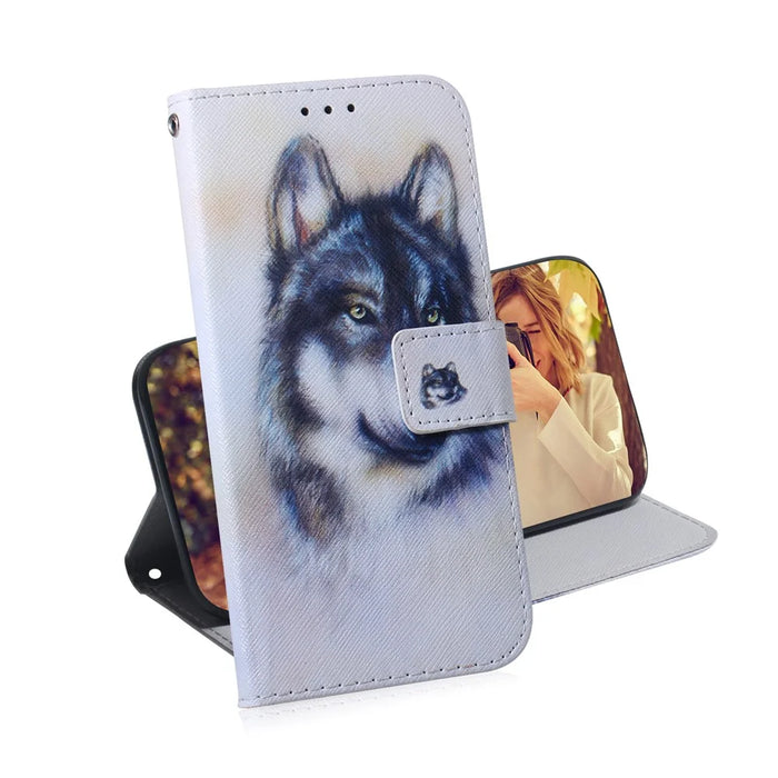 Pattern Printing PU Leather Wallet Phone Cover for Samsung Galaxy A71 A715 - Wolf - 7