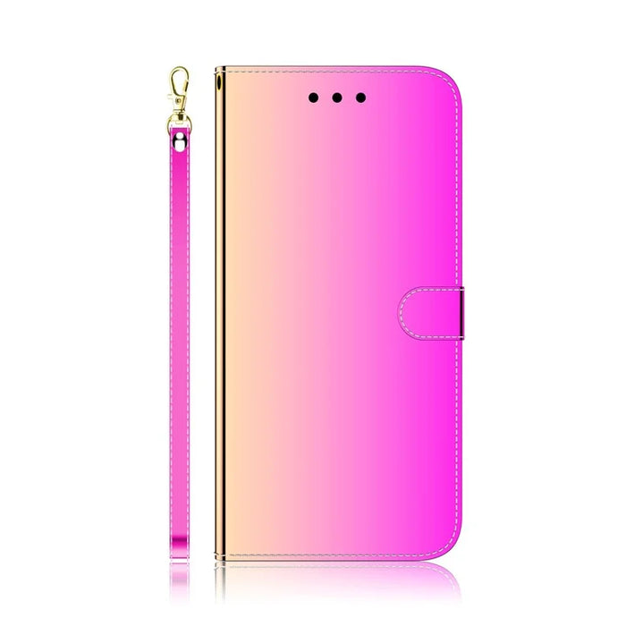 Mirror-like Surface Leather Wallet Cell Phone Case with Strap for Samsung Galaxy A51 - Rose - 2
